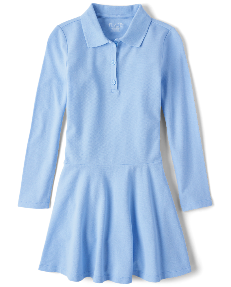Girls Uniform Soft Pique Polo Dress - blue