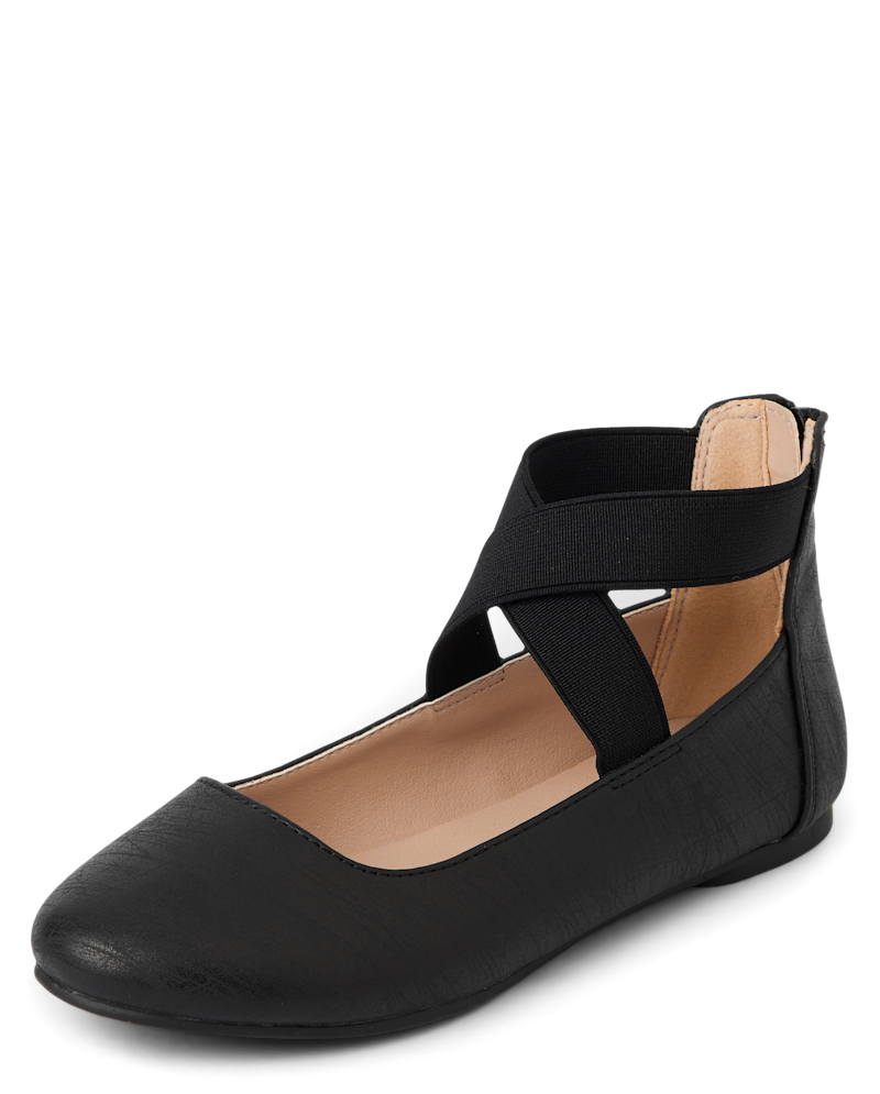 Girls Cross Strap Ballet Flats - black