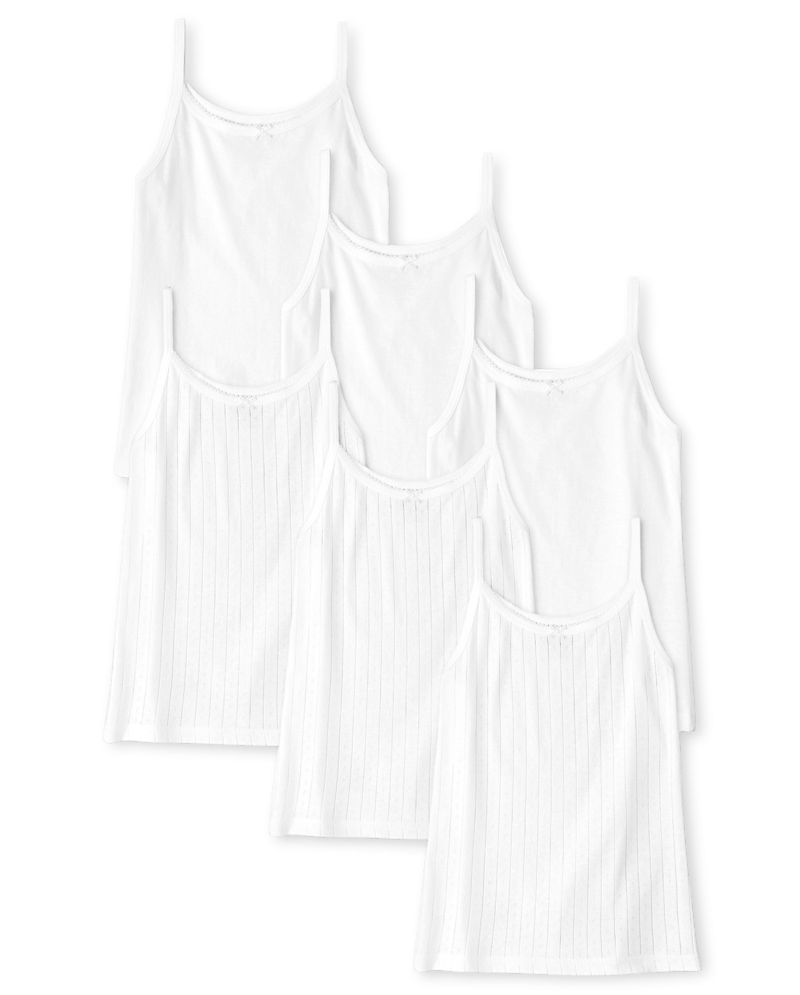 Girls Picot Trim Cami 6-Pack - white
