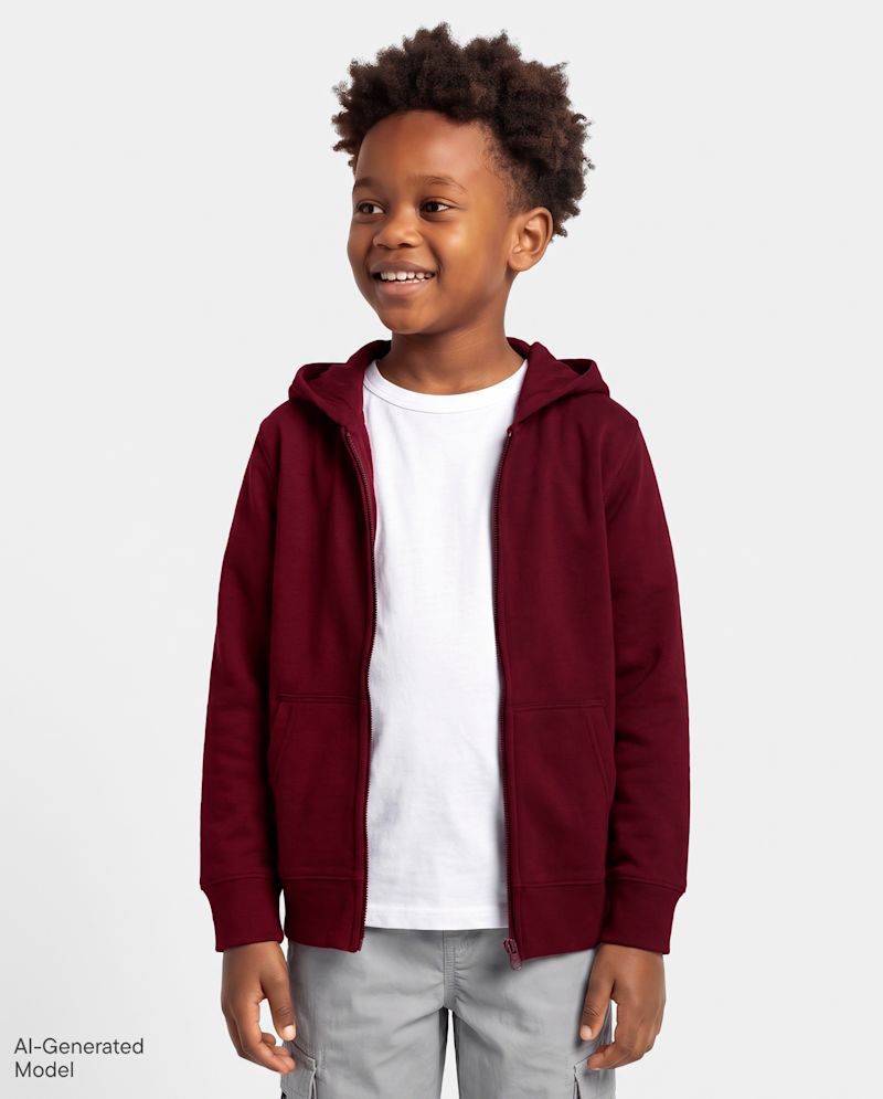 Boys Fleece Zip Up Hoodie - burgundy