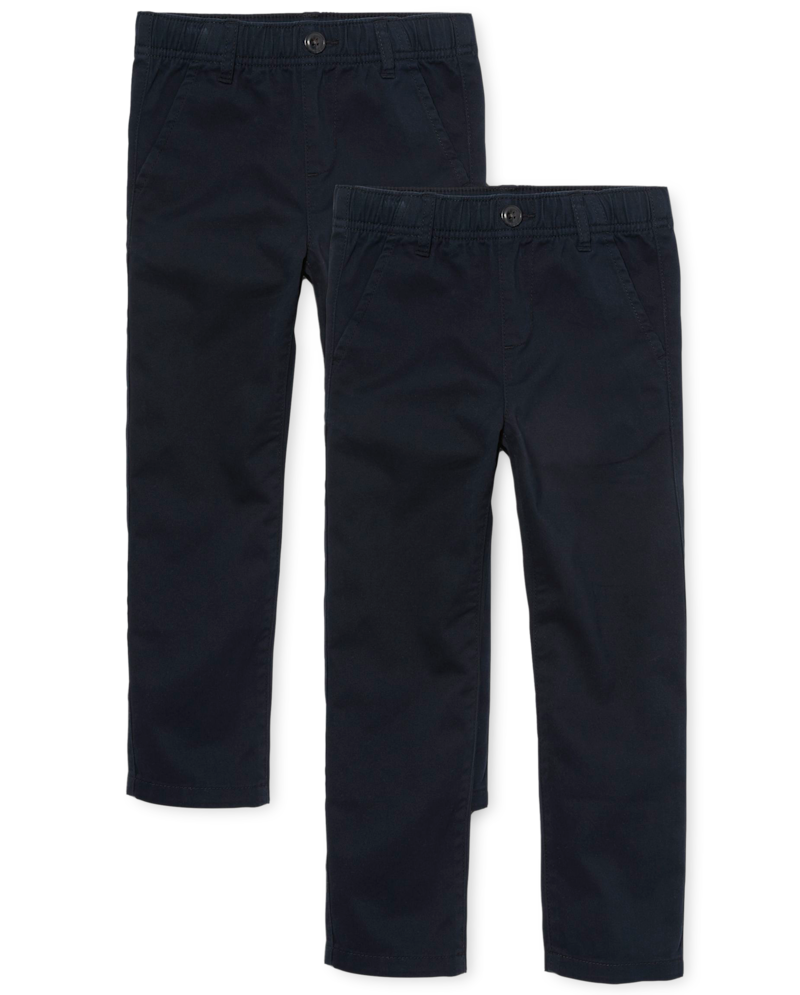 Boys Uniform Stretch Pull On Straight Chino Pants 2-Pack - blue
