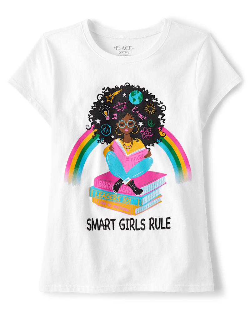 Girls Smart Girls Rule Graphic Tee - white