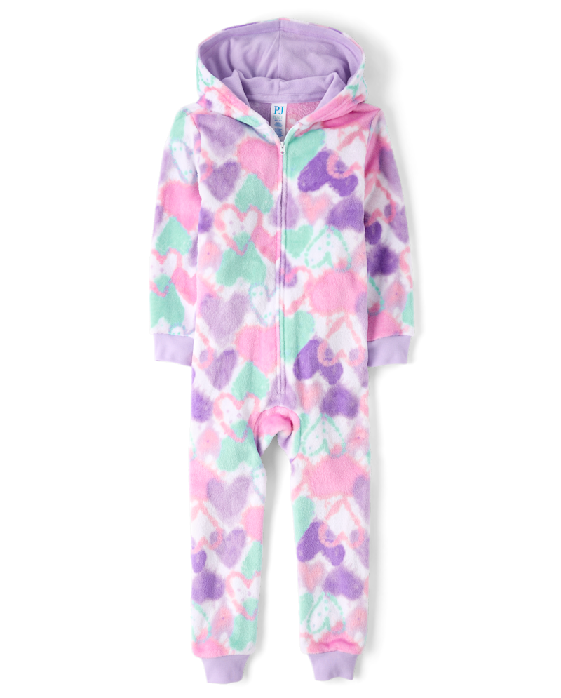 Girls Heart One Piece Pajamas - Cozy Fleece - white