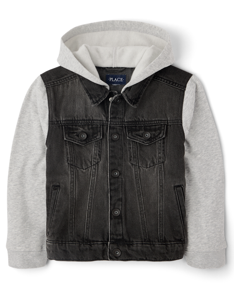 Boys Fleece And Denim Hooded Jacket - black