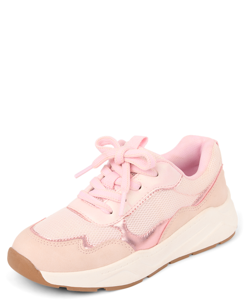 Girls Metallic Colorblock Running Sneakers - pink