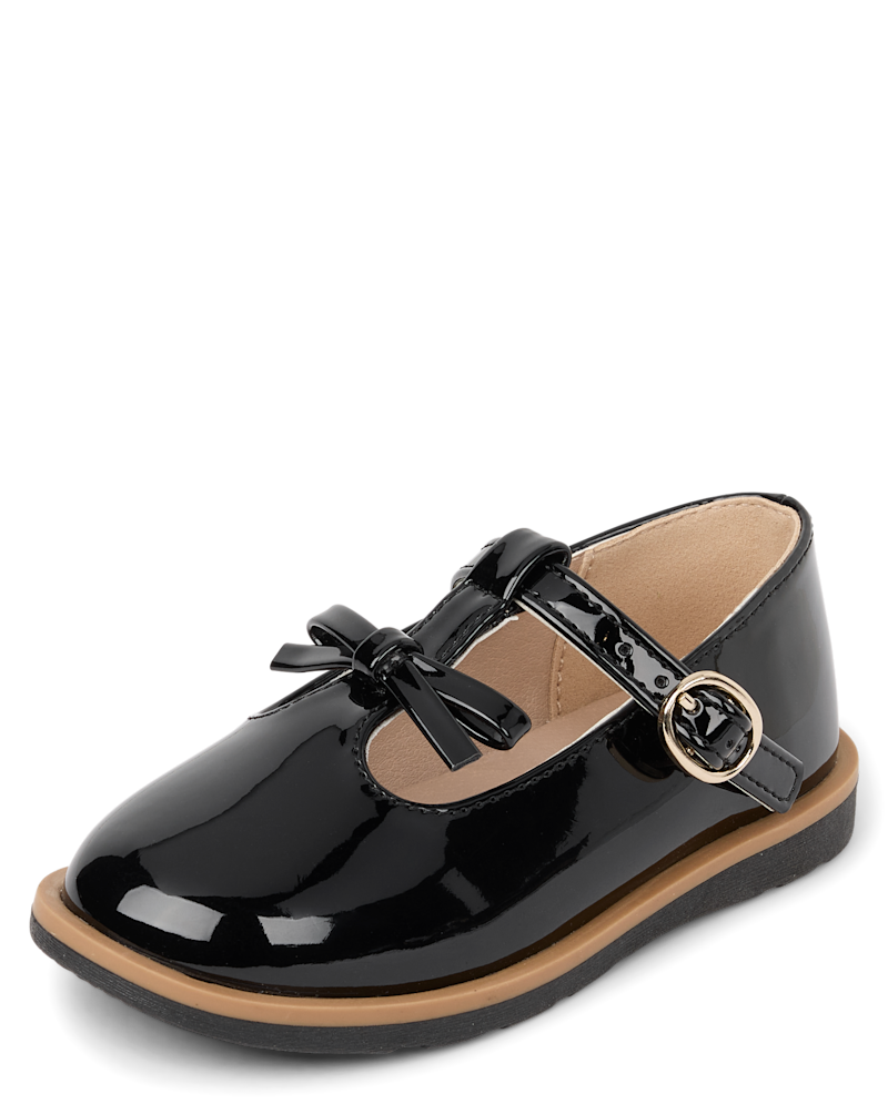 Toddler Girls Bow T-Strap Mary Jane Shoes - black