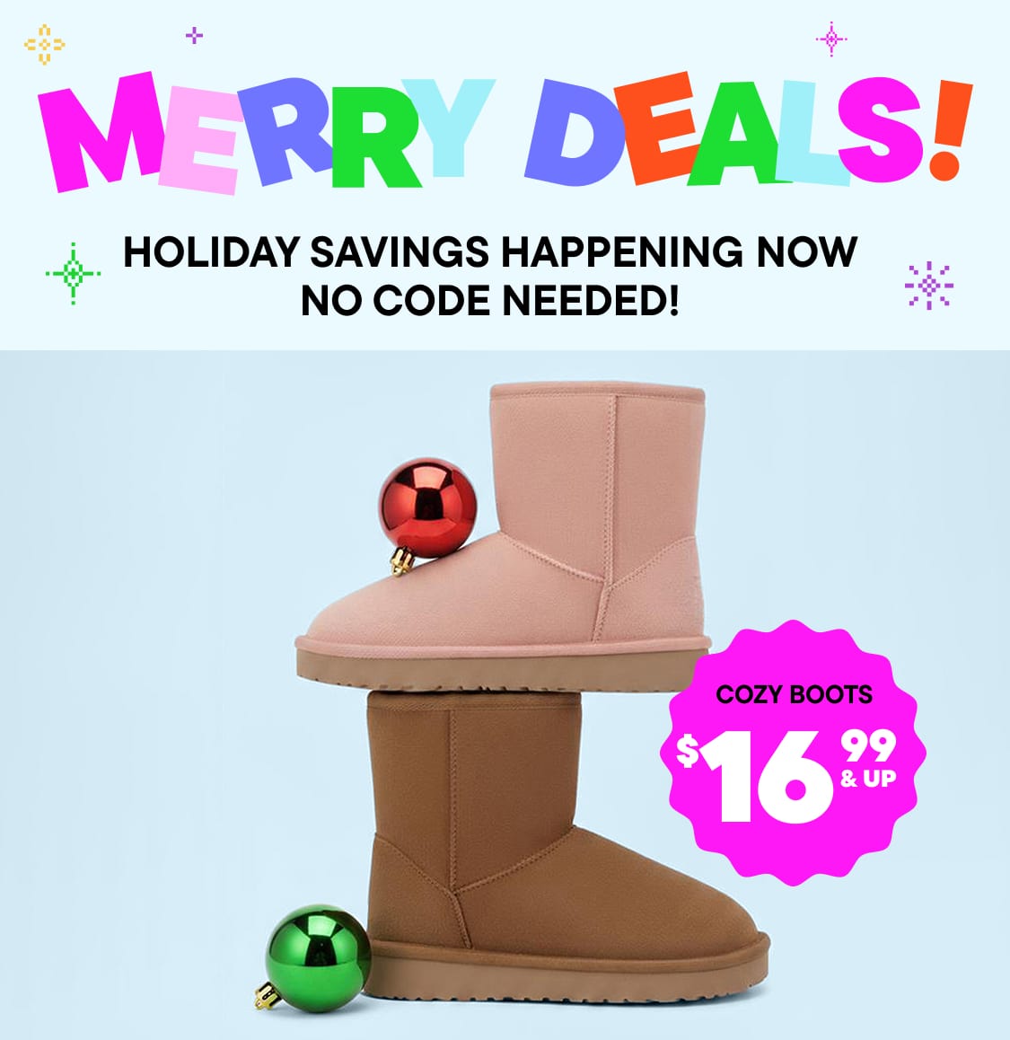 Texto colorido que deletrea "¡OFERTAS!" sobre un fondo azul claro, rodeado de diversas formas y patrones geométricos, indicando un mensaje promocional o relacionado con las ventas sin necesidad de un código.