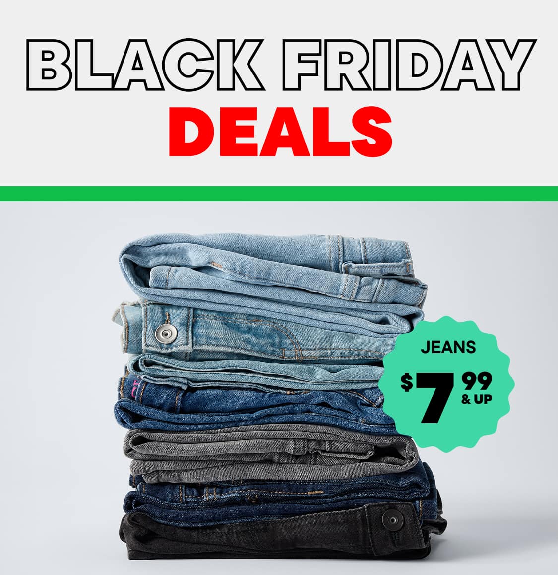 The image displays the word "FRIDAY" in large, bold text, with the text "BLACK FRIDAY SAVINGS HAPPENING NOW" and "NO CODE NEEDED!" written below it against a plain white background.