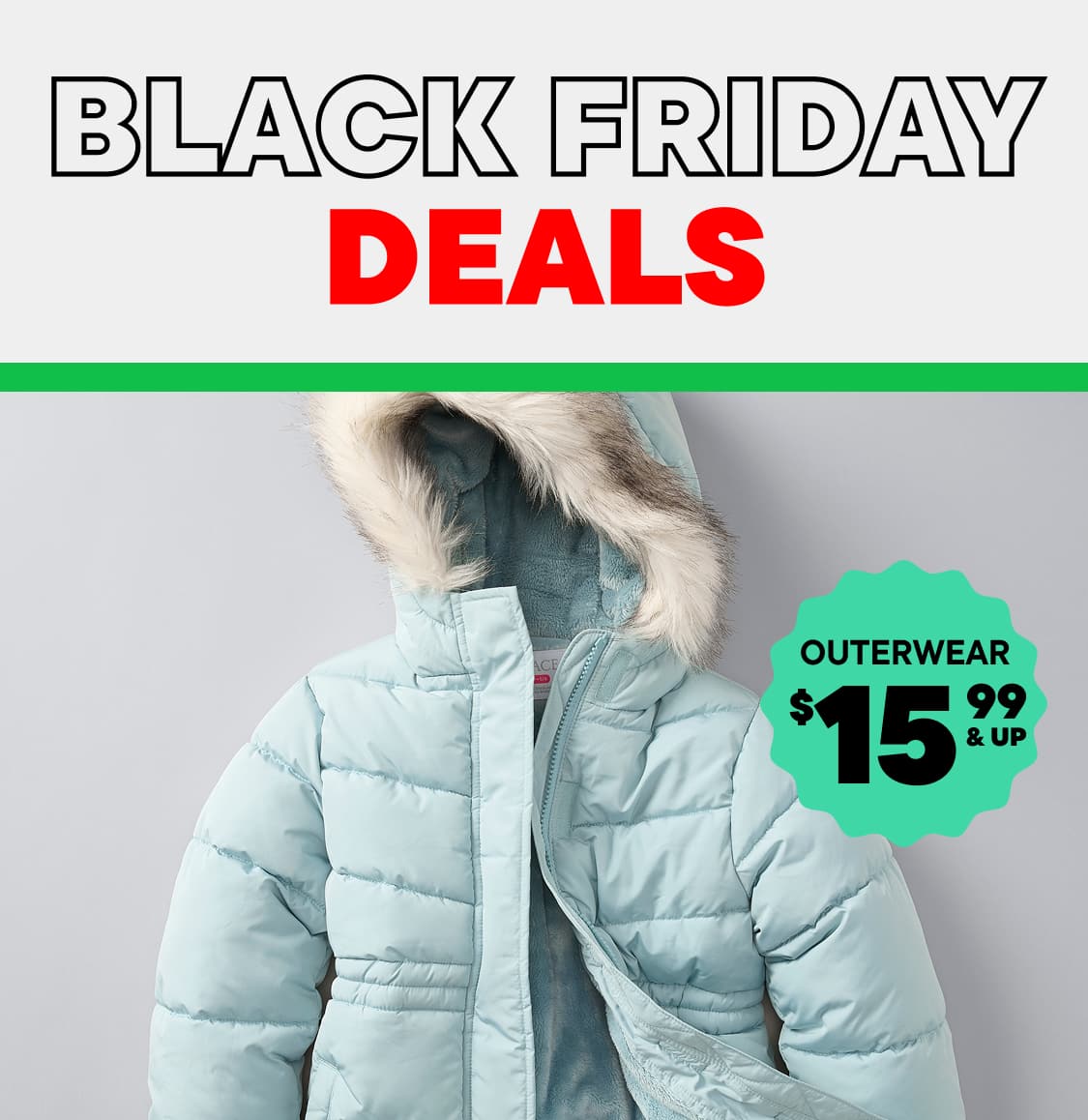 The image displays the word "FRIDAY" in large, bold text, with the text "BLACK FRIDAY SAVINGS HAPPENING NOW" and "NO CODE NEEDED!" written below it. The background is a solid white color, with a green box on the right side of the image.