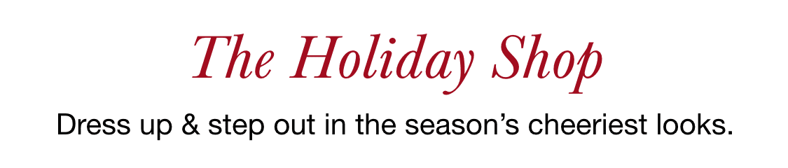 The image displays the text "The Holiday Shop" in large, bold red letters, with the text "Keep out in the season's chill" written below in a smaller font.