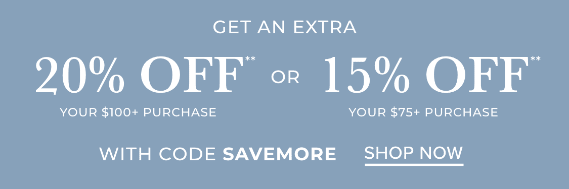 The image displays a promotional offer for a 15% discount or $5 off a purchase, with a call-to-action to "Shop Now" using the code "SAVEMORE".