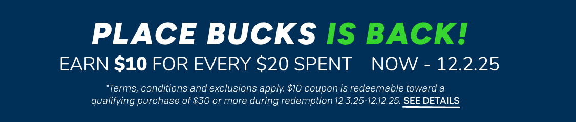 The image displays the text "EARN $10 FOR" in large white letters against a dark blue background, followed by the text "le toward a qualifying purcha" in smaller white letters.
