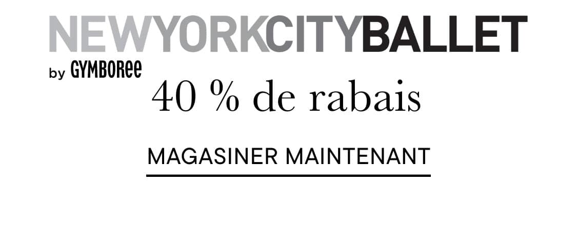 L'image affiche le texte « NEWYORKCITYBALLET » avec les mentions « 40 % de réduction » et « ACHETEZ MAINTENANT » bien en évidence, suggérant une vente promotionnelle ou une offre de réduction.