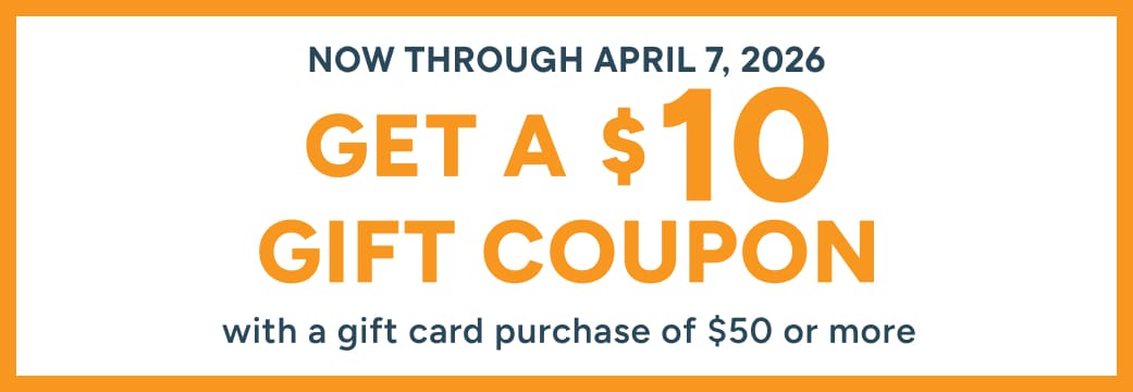 The image displays the text "COUPON" in large orange letters, with the phrase "with a gift" written below in smaller navy blue text.