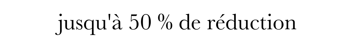 L'image affiche le texte « 0 à 50 % de réduction » en grandes lettres noires sur un fond blanc uni.