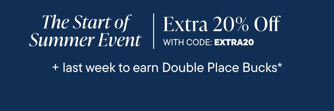 The image displays the text "Extra 20% Off" in large white letters against a dark blue background, along with the promotional code "EXTRA20 + last week" below.
