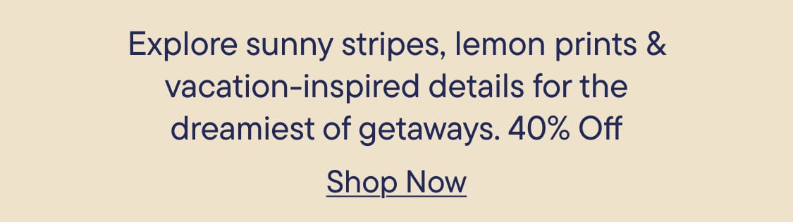 Text advertising a sale on vacation-inspired items is centered on a light tan background.