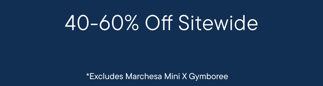 The image displays the text "40-60% Off Sitewide "  in white letters against a bright navy background.