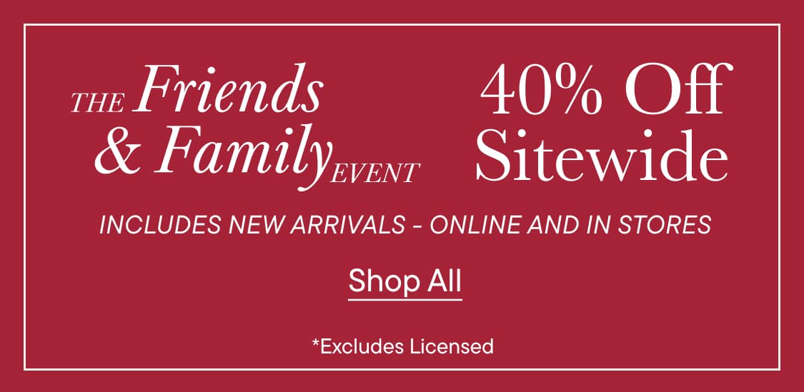 Un texto blanco que anuncia un "Evento para amigos y familiares" con un "40% de descuento en toda la web" está centrado sobre un fondo rojo sólido.