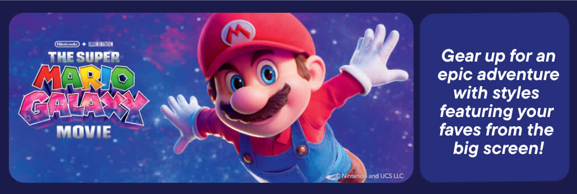 A cheerful, mustachioed character in a red hat and overalls is waving against a vibrant, fantastical background filled with glowing crystals and sparkling effects.