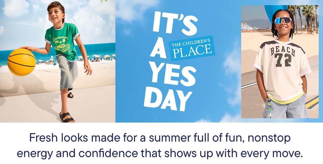 A group of cheerful children playing and enjoying themselves outdoors, with colorful buildings and a bright sky in the background.