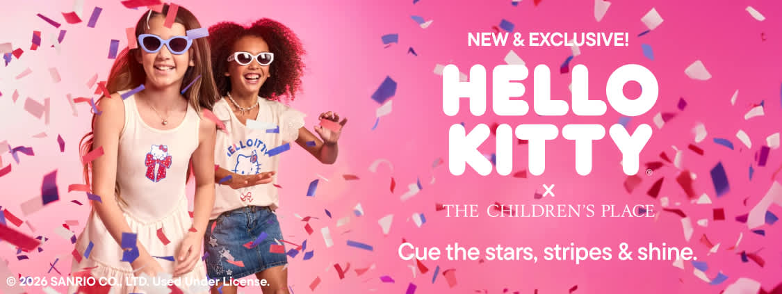 A woman with curly red hair stands in the foreground, surrounded by confetti-like shapes against a vibrant pink background with text promoting a new and exclusive collaboration.
