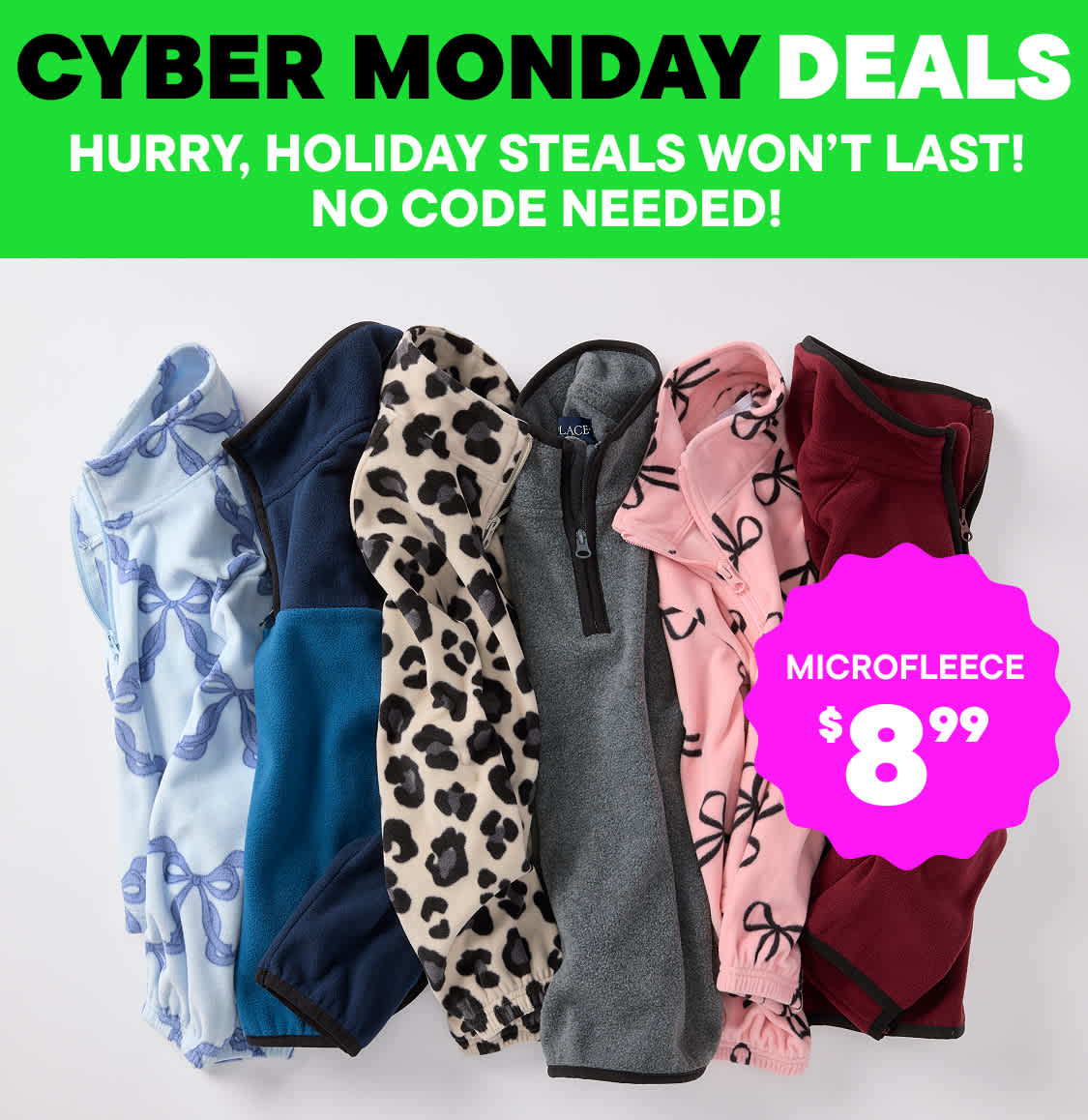 The image features the text "MONDAY" in large black letters against a bright green background, with the text "SORRY, HOLIDAY STEALS WON'T LAST! CODE NEEDED!" written below in smaller pink text.