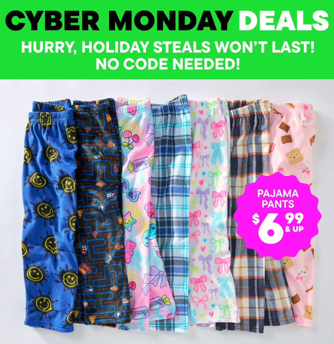 The image displays the text "MONDAY" in large black letters against a bright green background, with the text "PAY" in smaller pink letters below it. The background is a solid, vibrant green color.