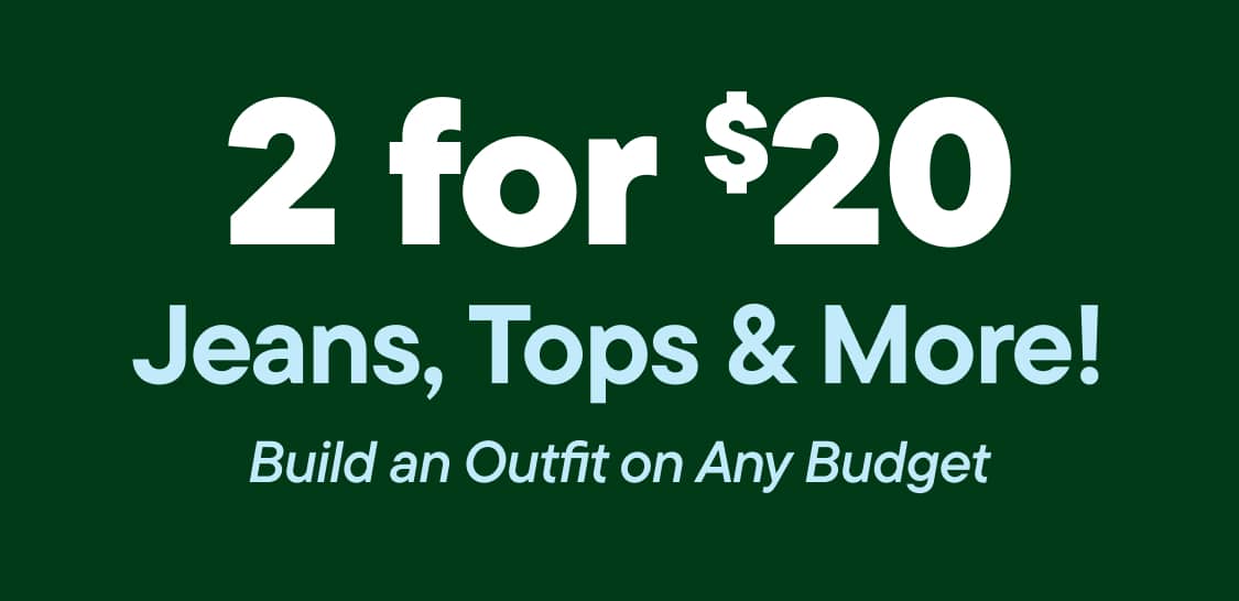 The image displays the text "20 Jeans" in large white letters against a dark green background, with the text "Build an Out" appearing below in smaller white letters.