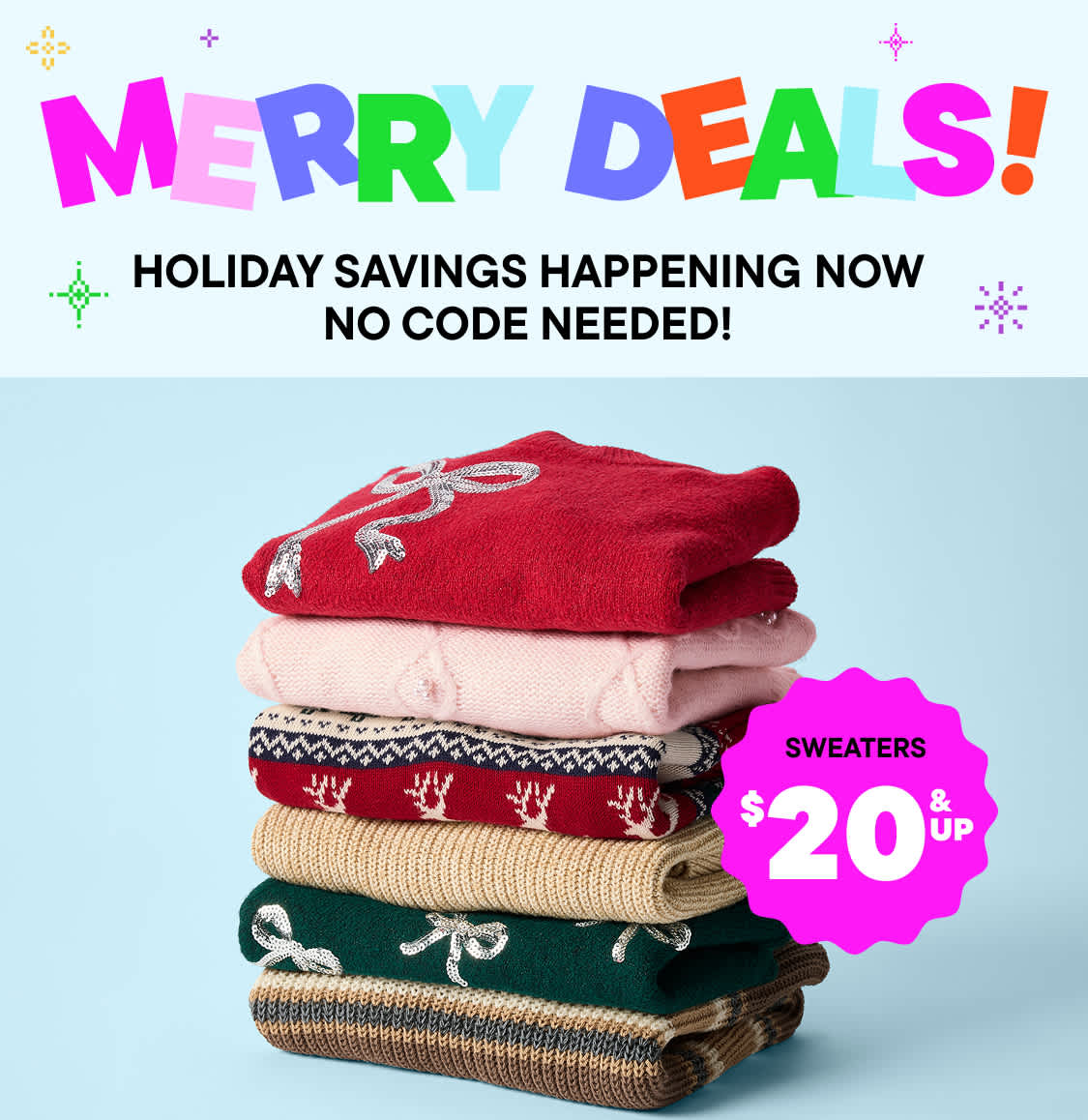 Colorful text spelling out "DEALS!" against a light blue background, with various geometric shapes and patterns surrounding it, indicating a promotional or advertising design.