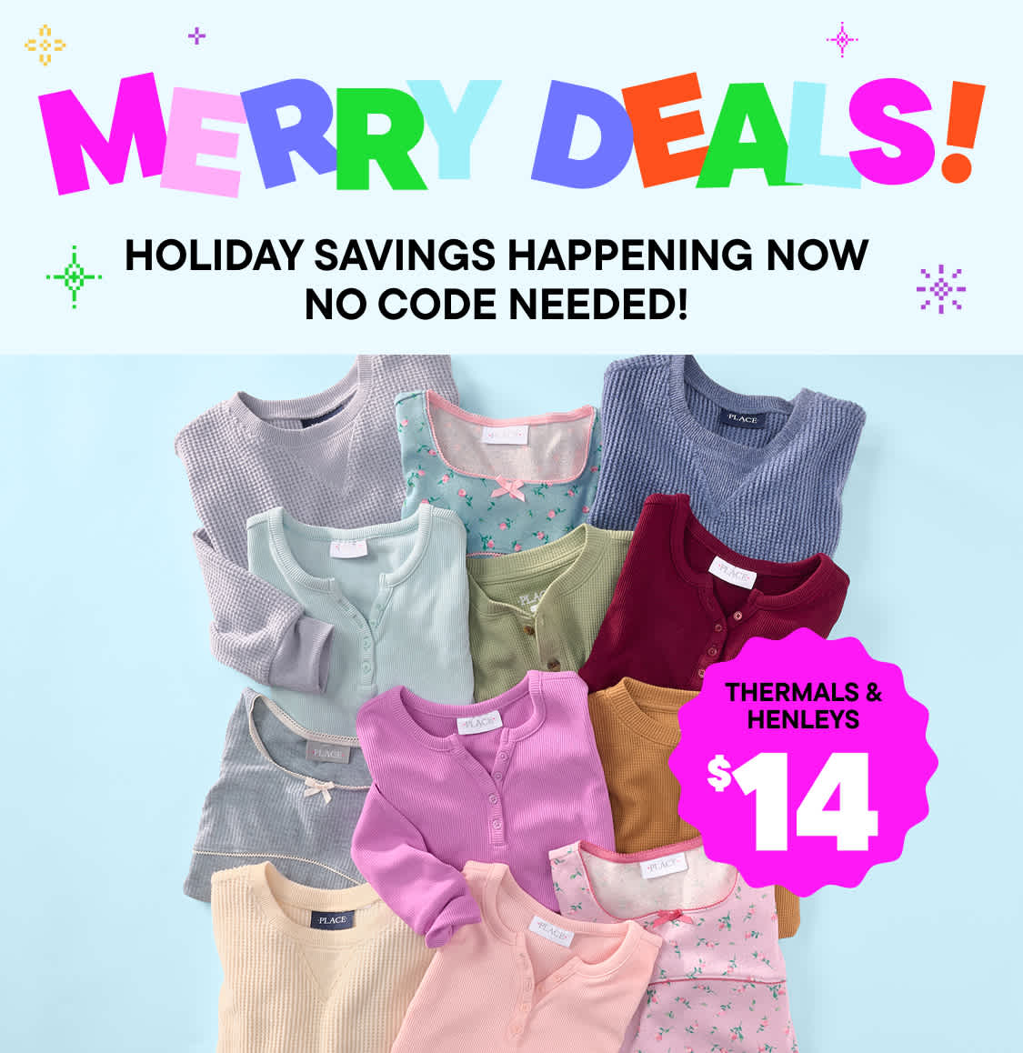 Colorful text spelling out "DEALS!" against a light blue background, with various geometric shapes and patterns surrounding it, indicating a promotional or sales-related message without the need for a code.