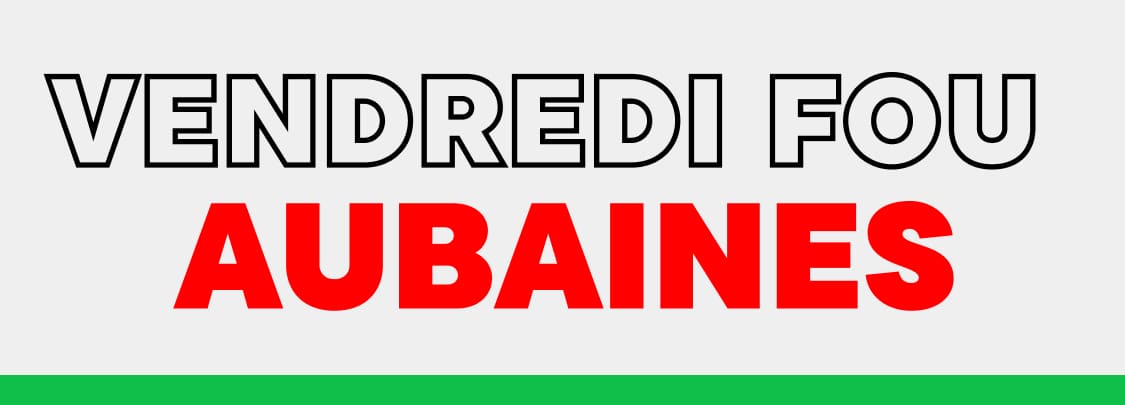 L'image affiche le mot « VENDREDI » en grandes lettres grasses sur un fond blanc uni, avec une bande verte en bas.