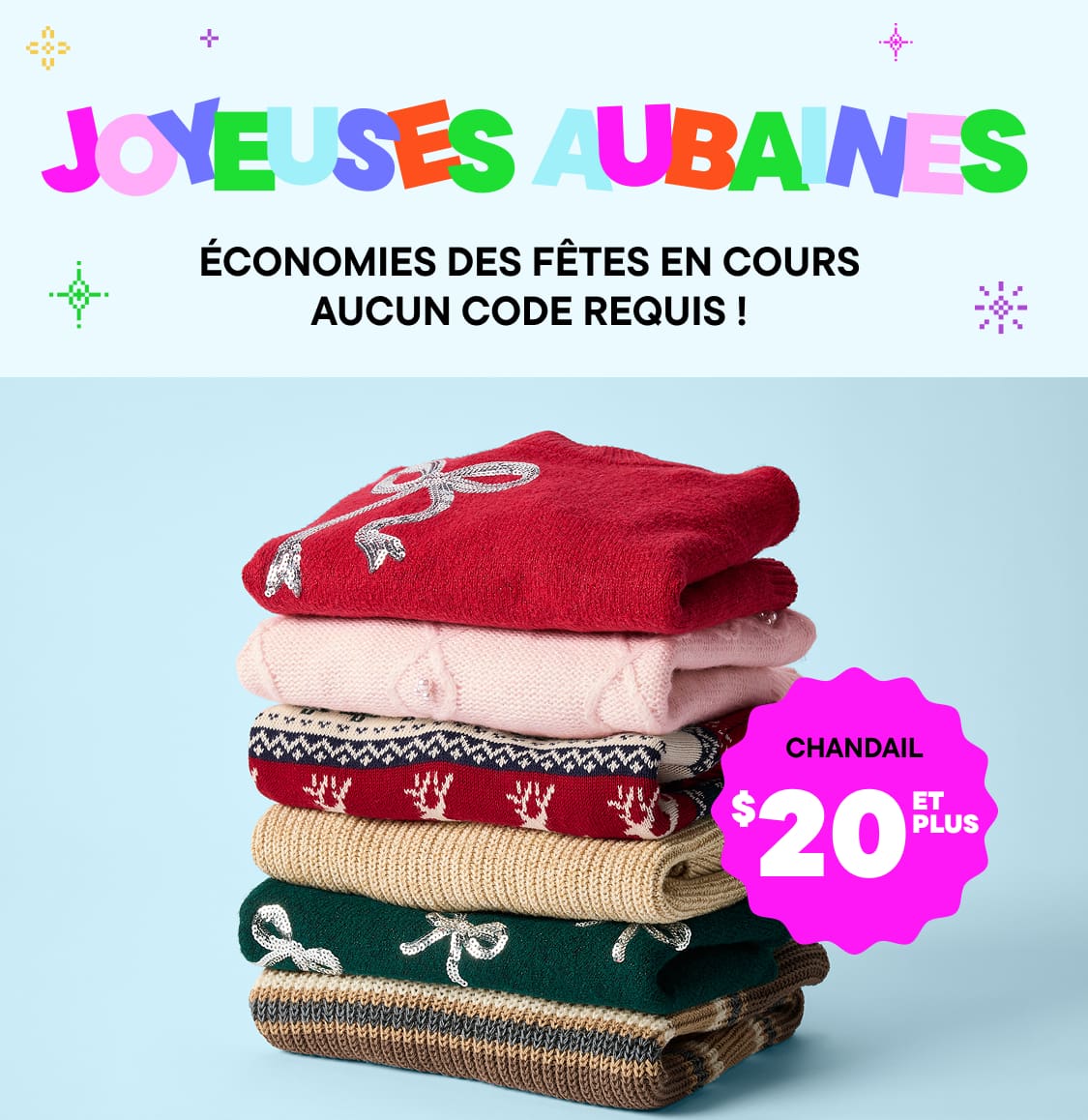 Un texte coloré affichant « OFFRES ! » sur un fond bleu clair, entouré de diverses formes et motifs géométriques, indique un design promotionnel ou publicitaire.