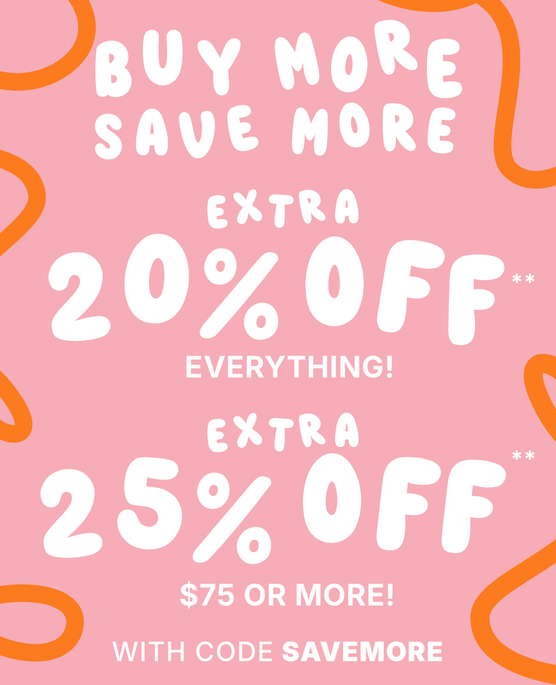 Compre más y ahorre más | 20 % de descuento adicional en todo. 25 % de descuento adicional en compras de $75 o más con el código SAVEMORE.