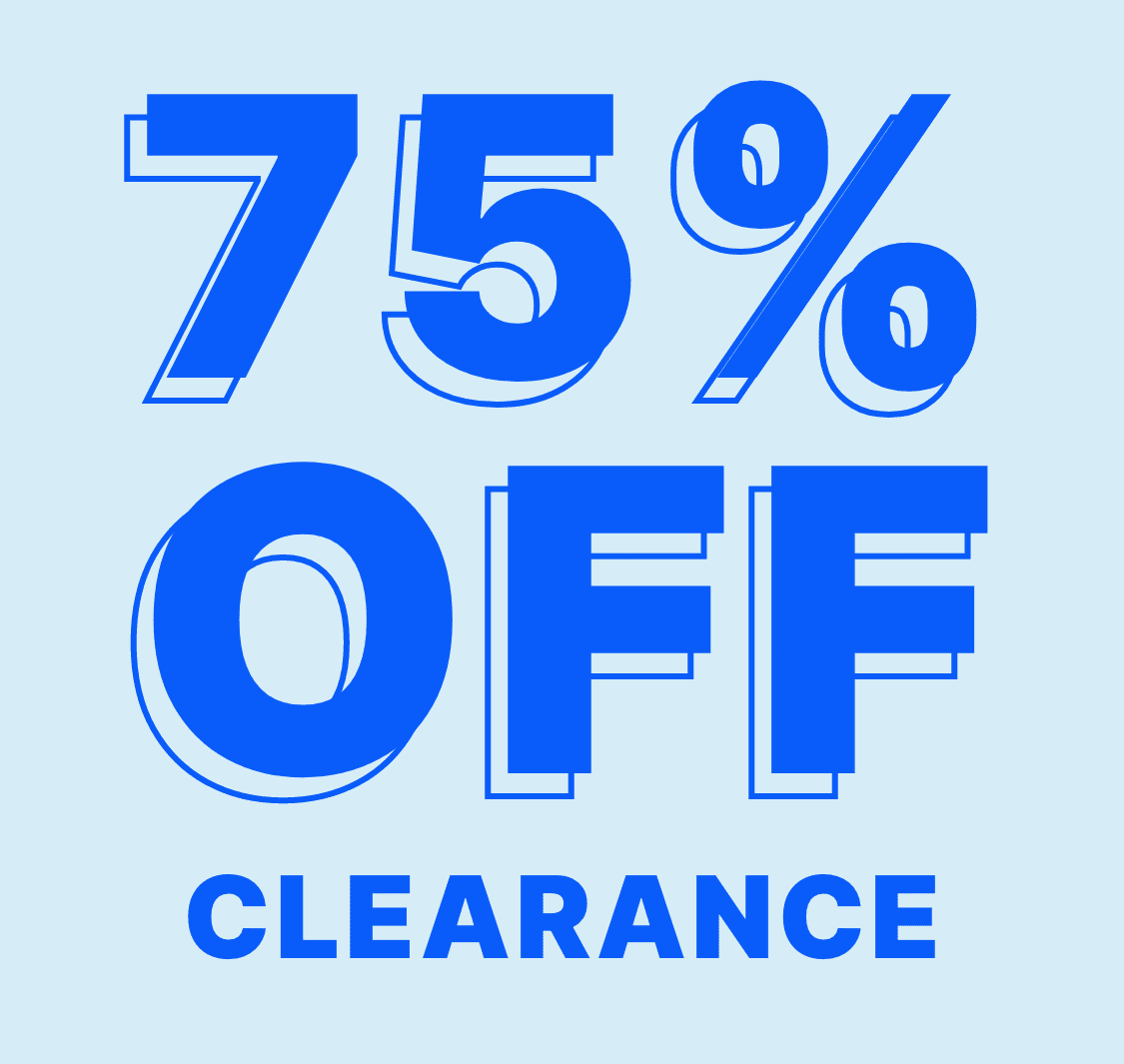 The image displays large blue text reading "75% OF CLEARANCE" against a light blue background.