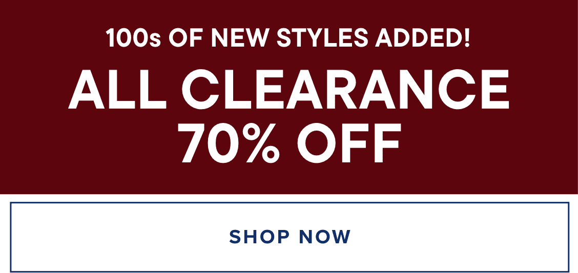 "ALL CLEARANCE 70% OFF" in large white letters against a deep red background.