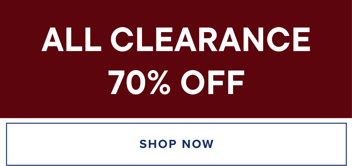 "ALL CLEARANCE 70% OFF" in large white letters against a deep red background.