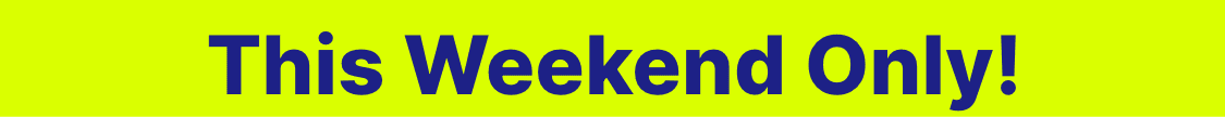 The image displays the word "Weekend" in large, bold, blue letters against a bright yellow background.