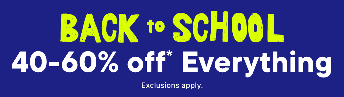 The image displays a bold, yellow text that reads "BACK to SCHOOL 50% off Ever" against a vibrant blue background.