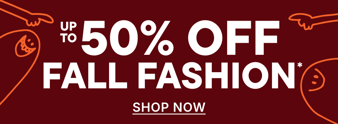 The image displays the word "FALL" in large white letters against a deep burgundy background, with the text "SHOP NOW" positioned below in a smaller font.