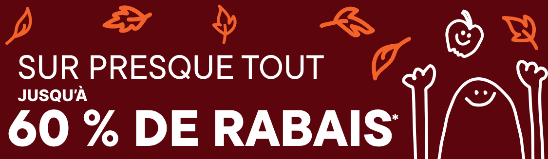 The image displays the word "Almost Everything up to 60% off" in large white text against a deep burgundy background.