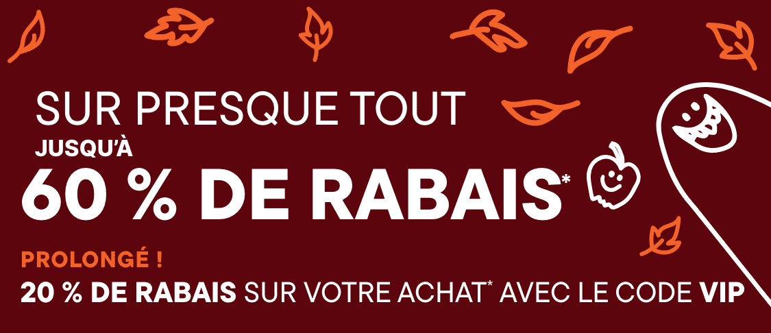 Presque tout jusqu'à -60 % pendant 2 jours seulement ! -20 % sur votre achat* avec le code VIP