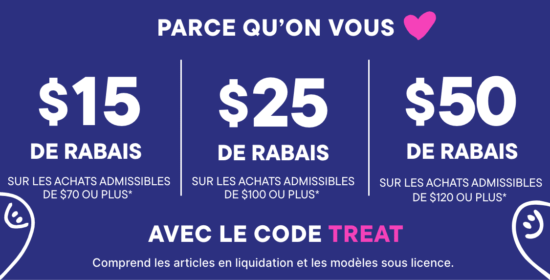 The image displays a promotional offer for $25 off eligible purchases of $100 or more, with the text "BECAUSE WE ♥ YOU!" and a heart symbol prominently featured against a vibrant blue background.