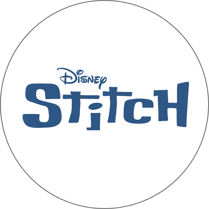 The image displays the Disney Stitch logo, featuring the iconic character's name in a stylized font against a white background.