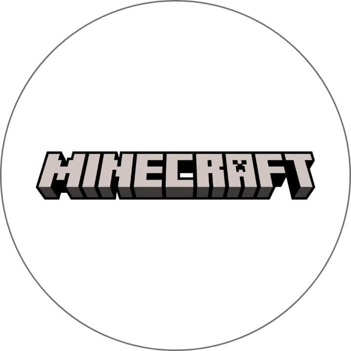 The image displays the Minecraft logo, which is prominently featured in the center of the frame against a plain white background.