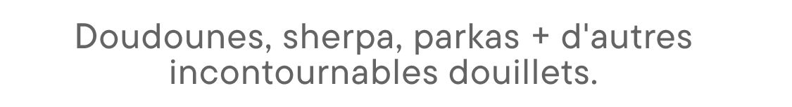The image displays the text "sherpa, parka, the cozy must-have" in a simple, minimalist style.