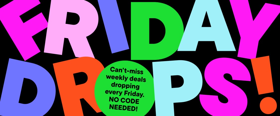 Colorful text "MERRY DEALS" with the text "SAVINGS HAPPENING NOW - NO CODE" below it against a light blue background.