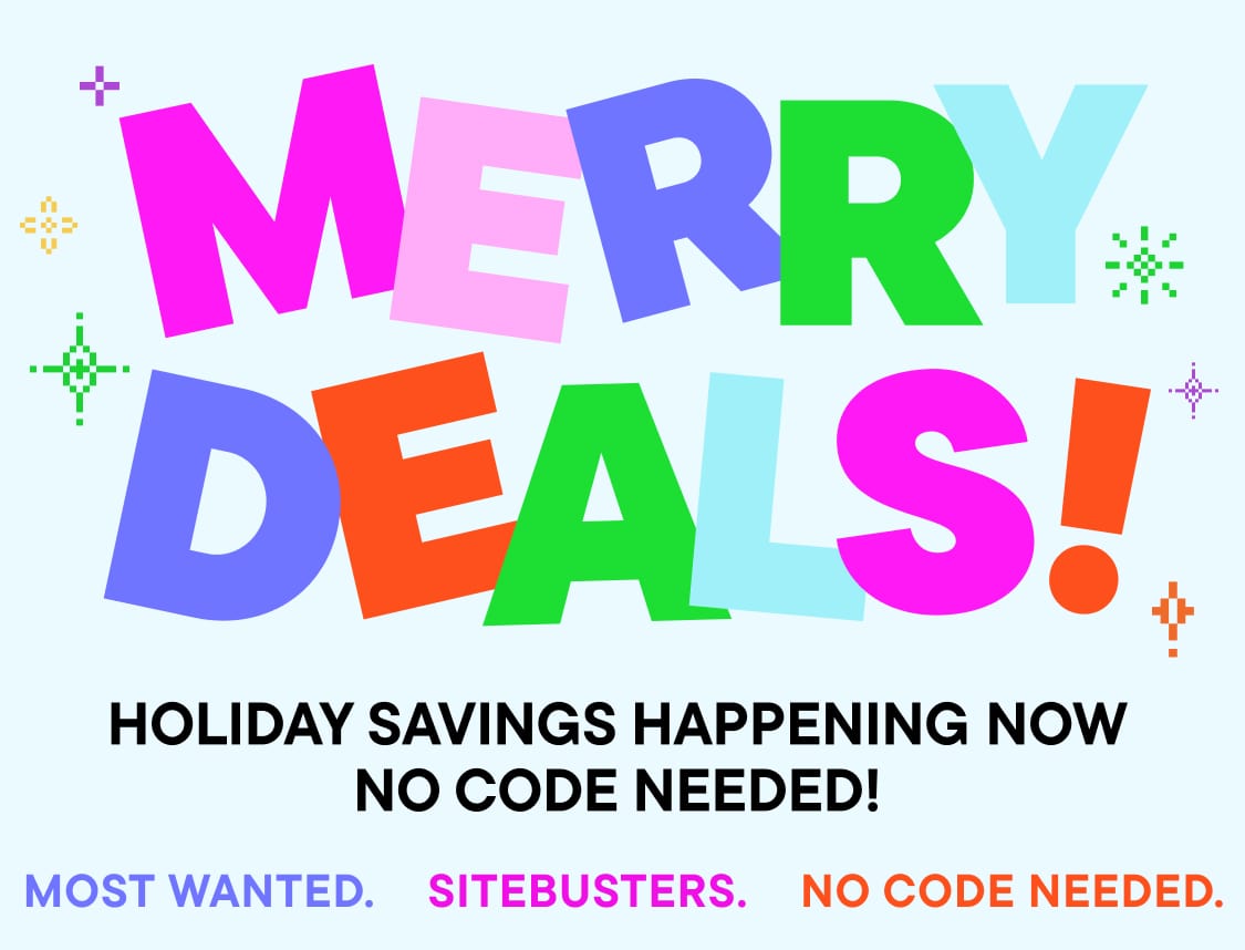 Colorful text "CARRY DEAL" with the text "SAVINGS HAPPENING NOW - NO CODE" below it against a light blue background.