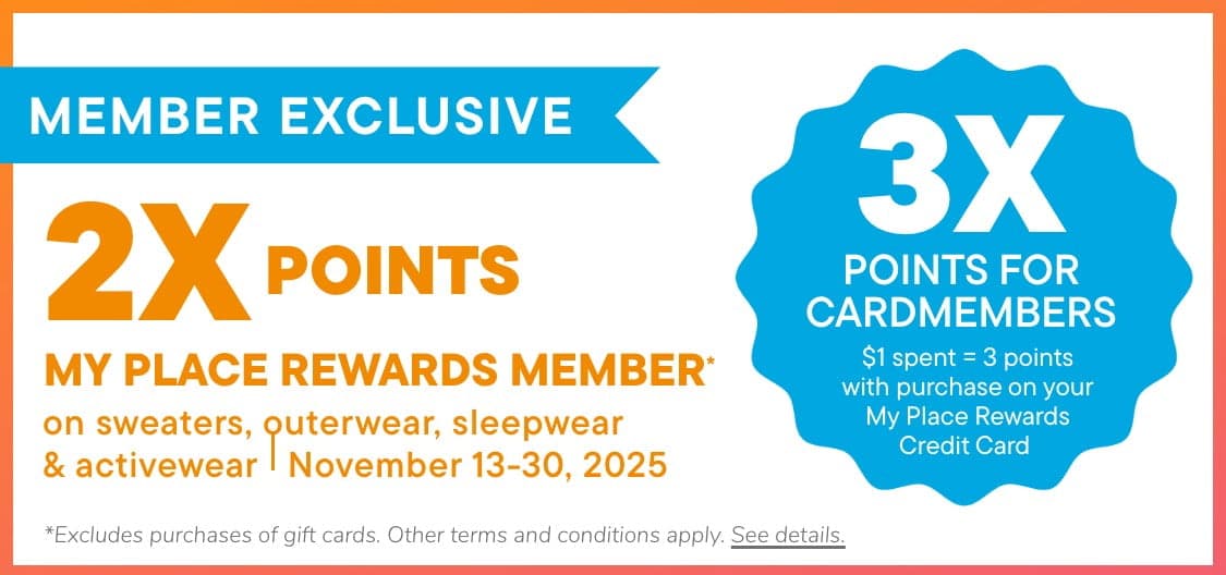 The image displays the text "MY PLACE REWARDS ME" in large, bold letters, along with information about a sale on sleepwear and activewear happening from November 1st.