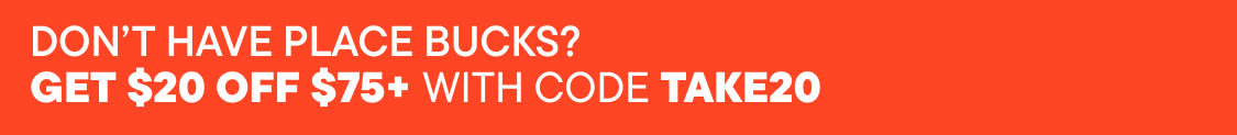 The image displays the text "WITH CODE TAKE20" in large white letters against a bright red background.